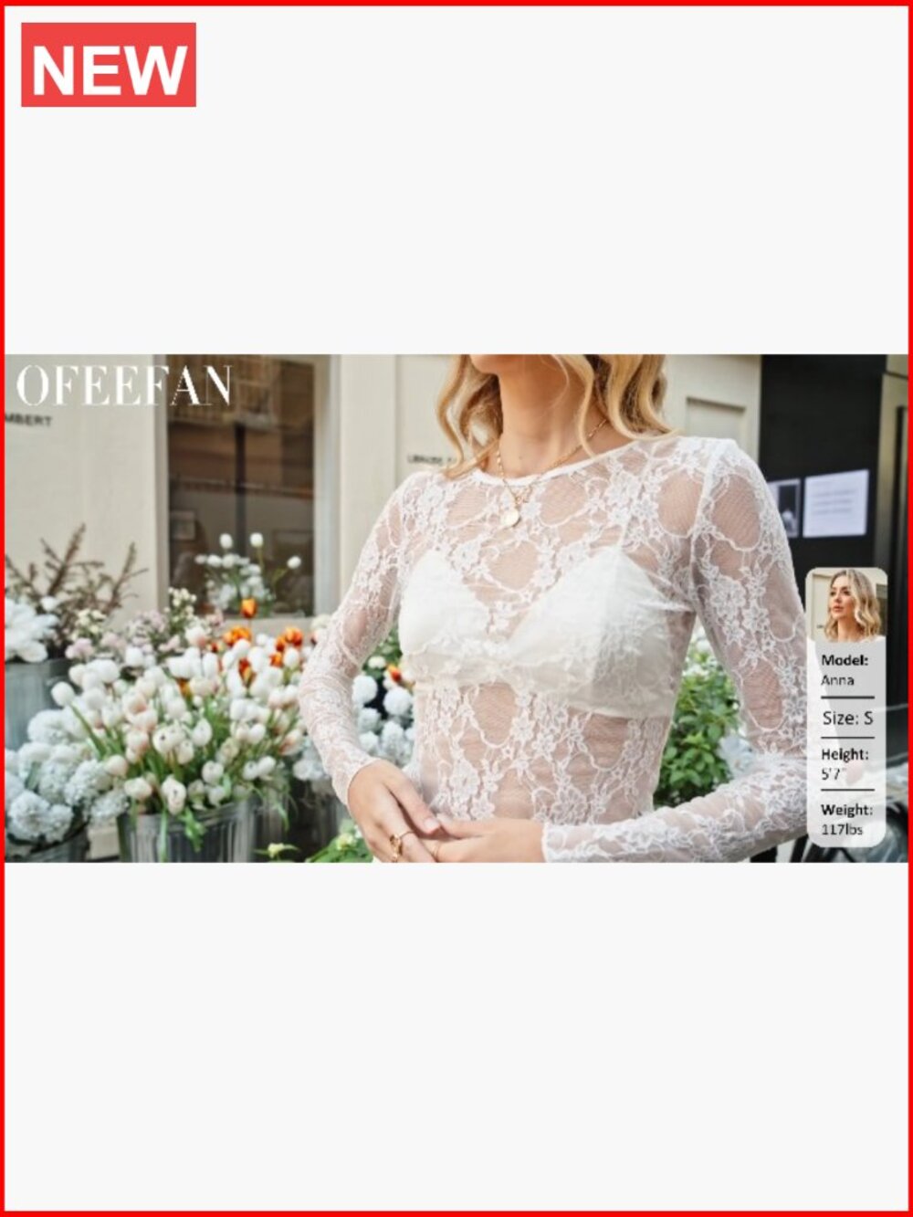 Mesh Lace Long Sleeve Crewneck Slim Fitted See Through Blouse - Picture 6 of 6